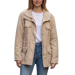 St. John Sport Beige Utility Field Jacket Tan Cargo Pockets Large Quirt Luxury